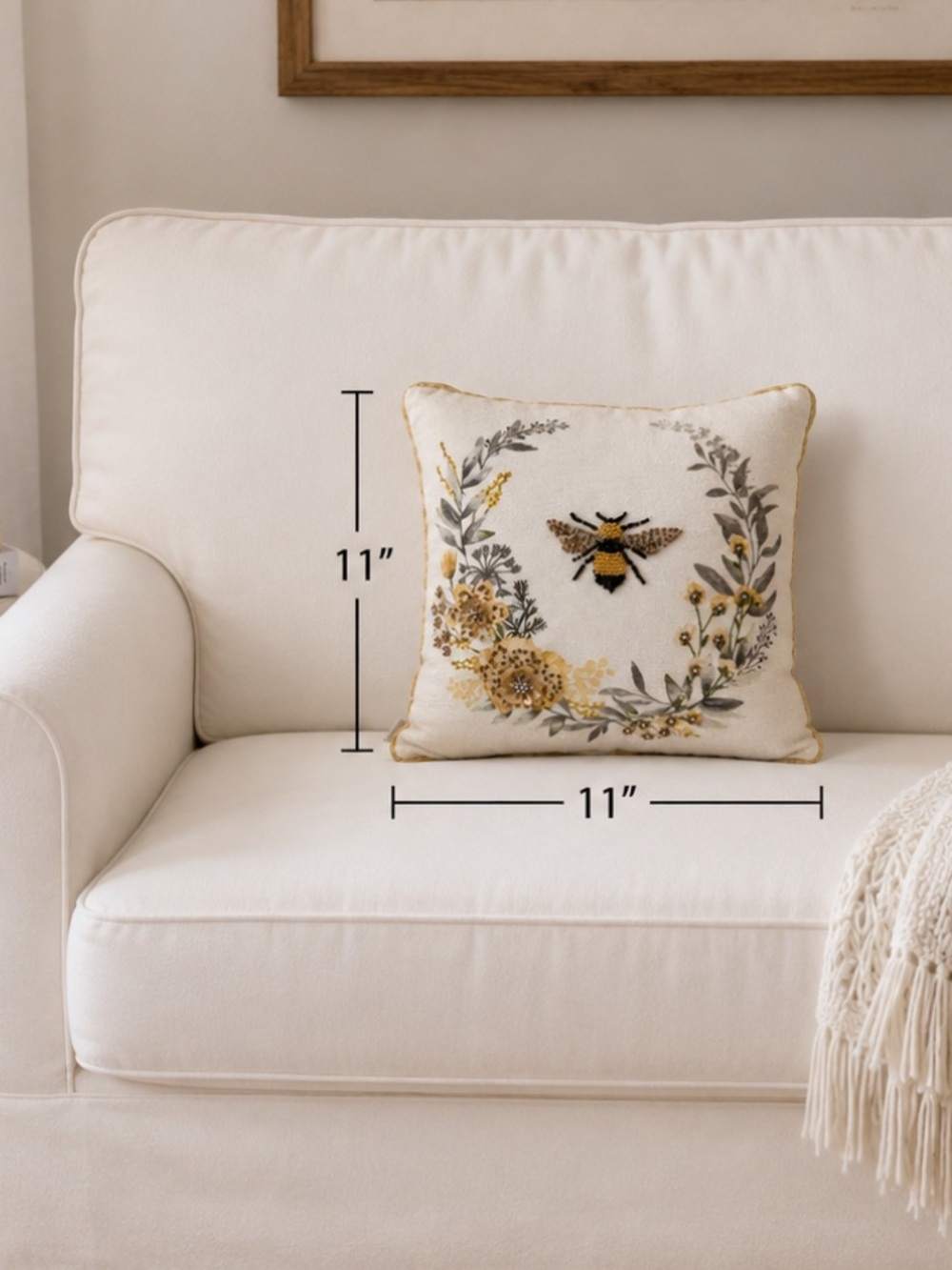 Embroidered beaded Bee Accent Pillow .
11 x 11